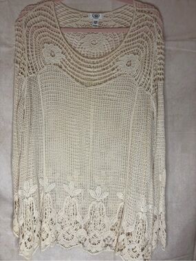 Cato Cream Crochet Lace Vintage Inspired Long Sleeve Top